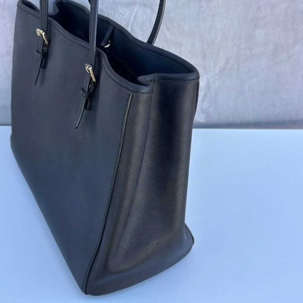 Michael Kors Jet Set Travel Tote Black Saffiano Leather Gold Hardware Bag